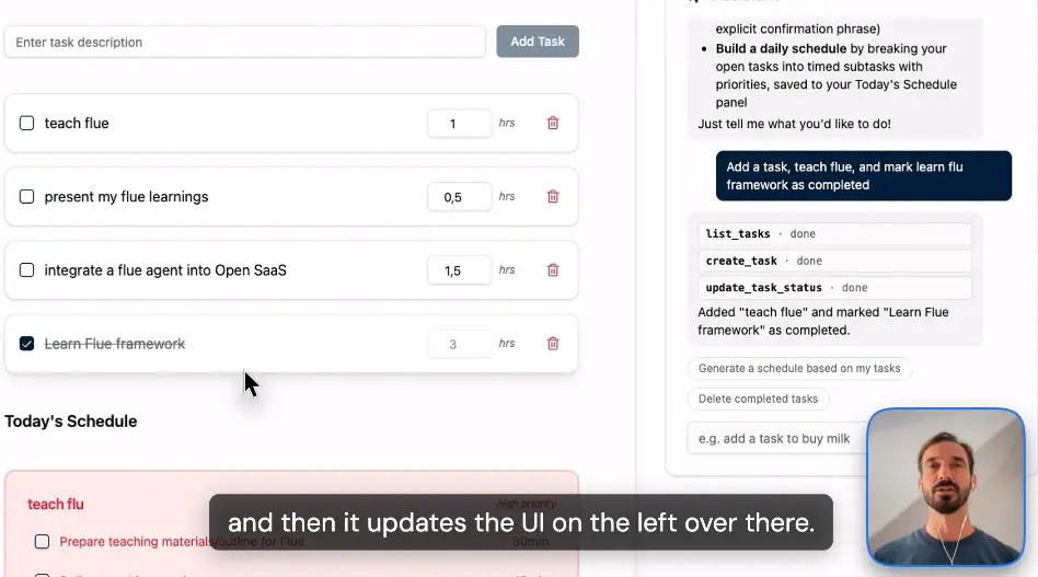 The agent updating the task list UI live
