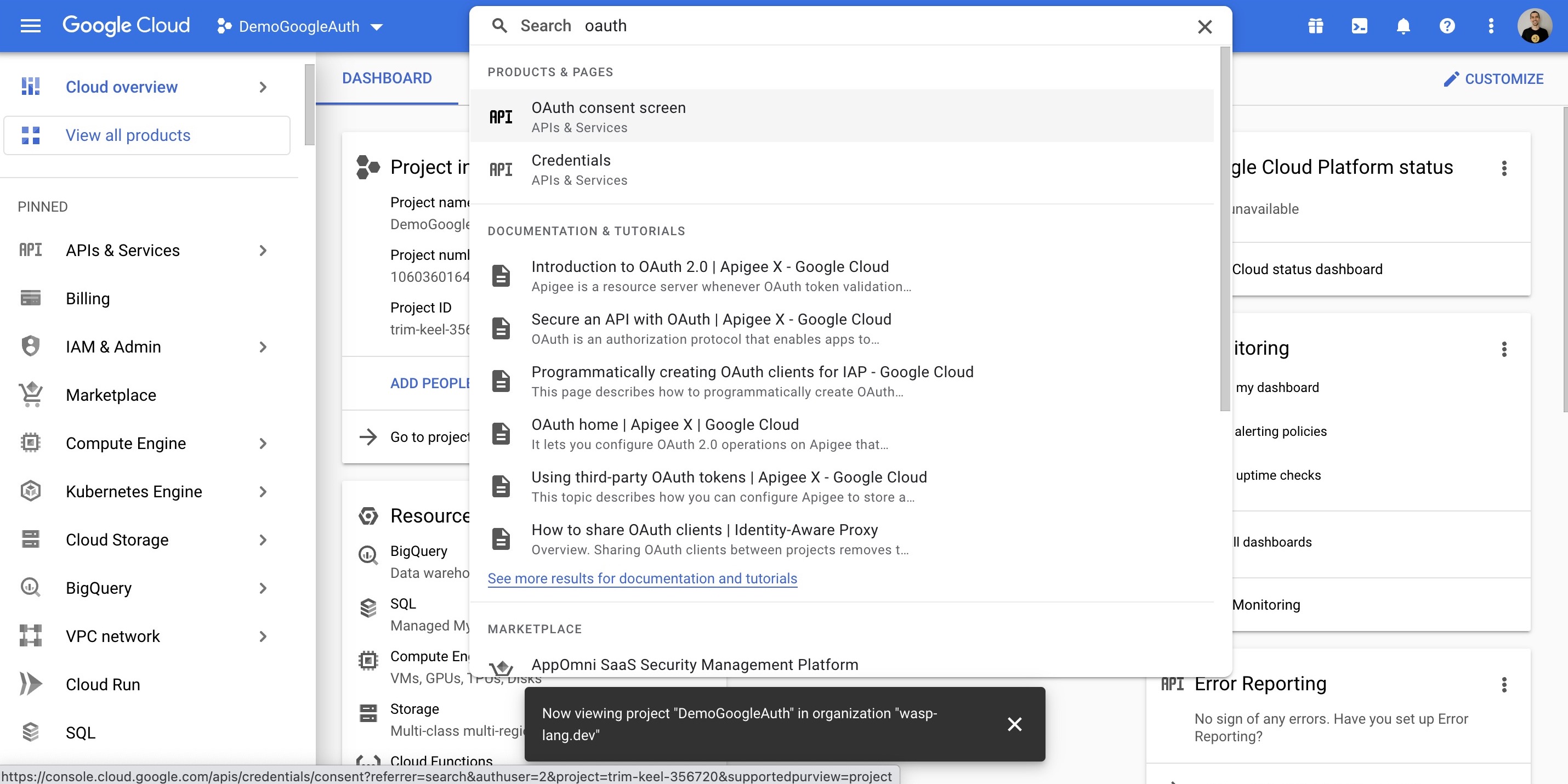 Google Console Screenshot 3