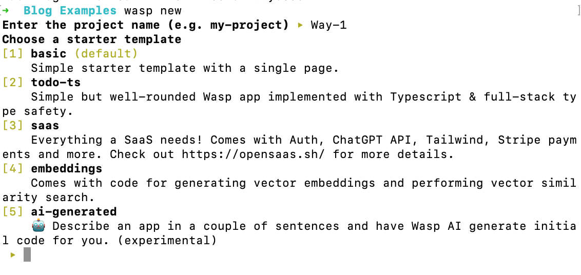 wasp cli menu