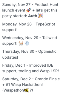 Launch week schedule