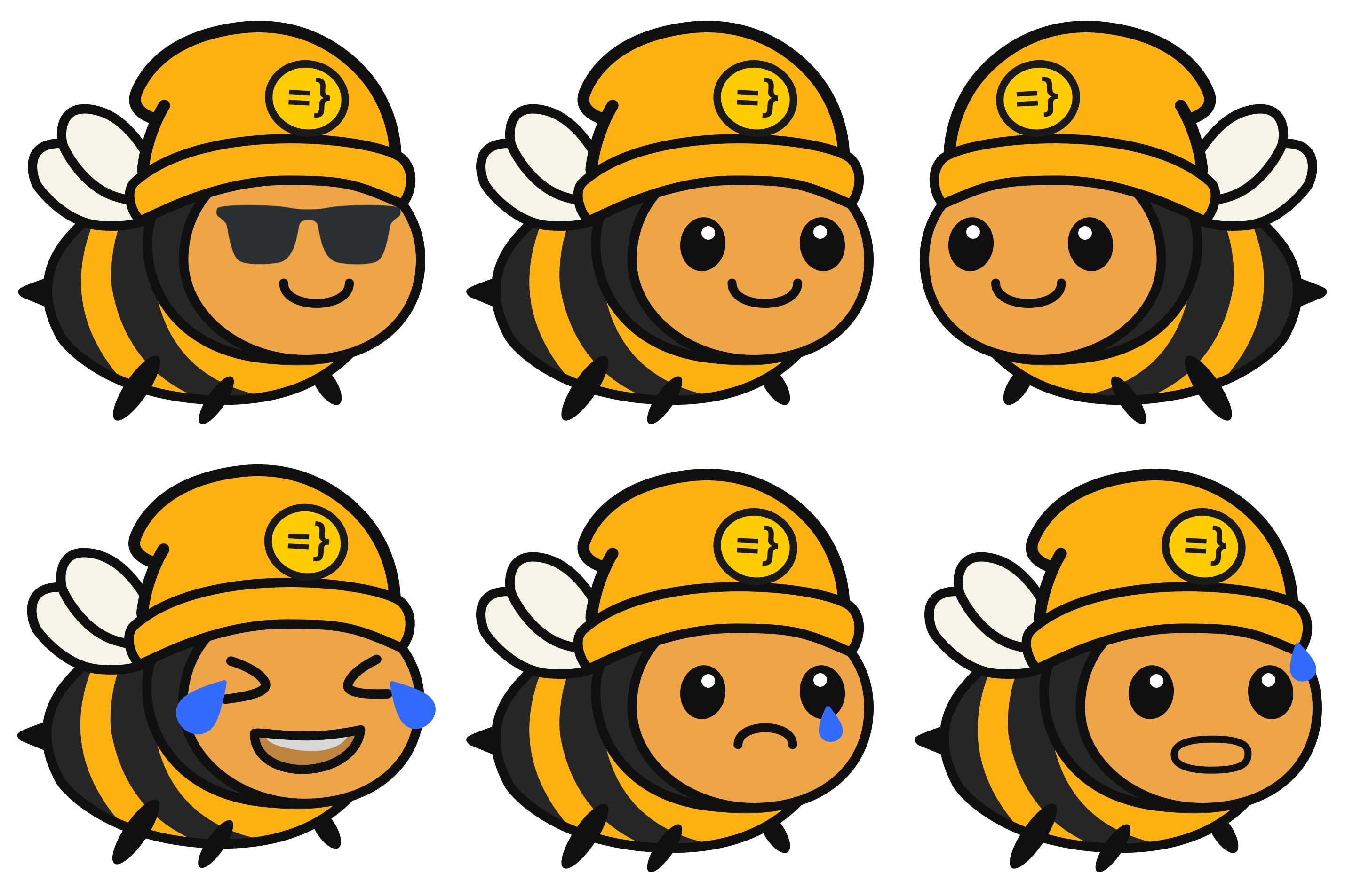 Six different drawings of Wasp's boi mascot by Zeke